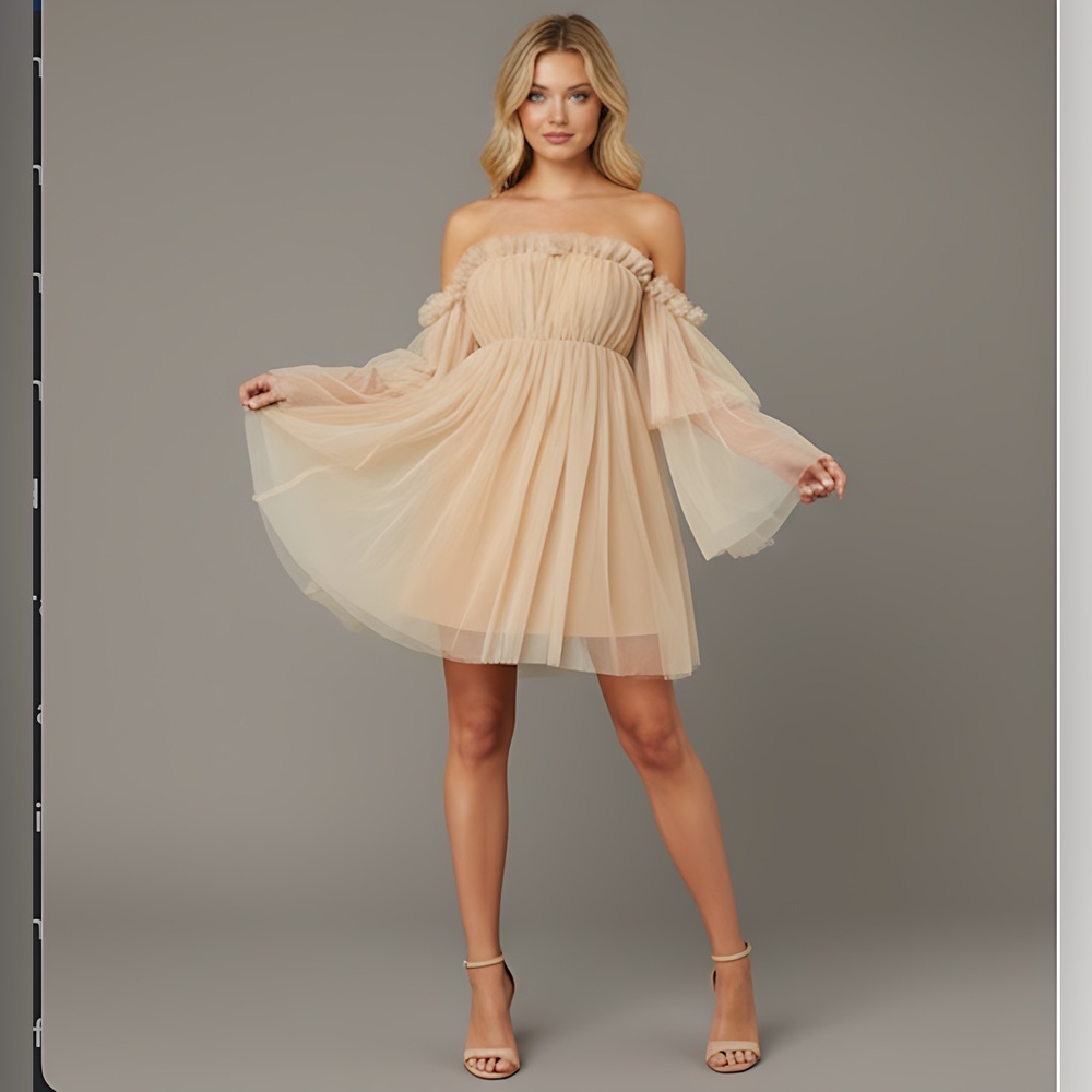 Off Shoulder Ruffle Mesh Dress - Picture 4 of 8